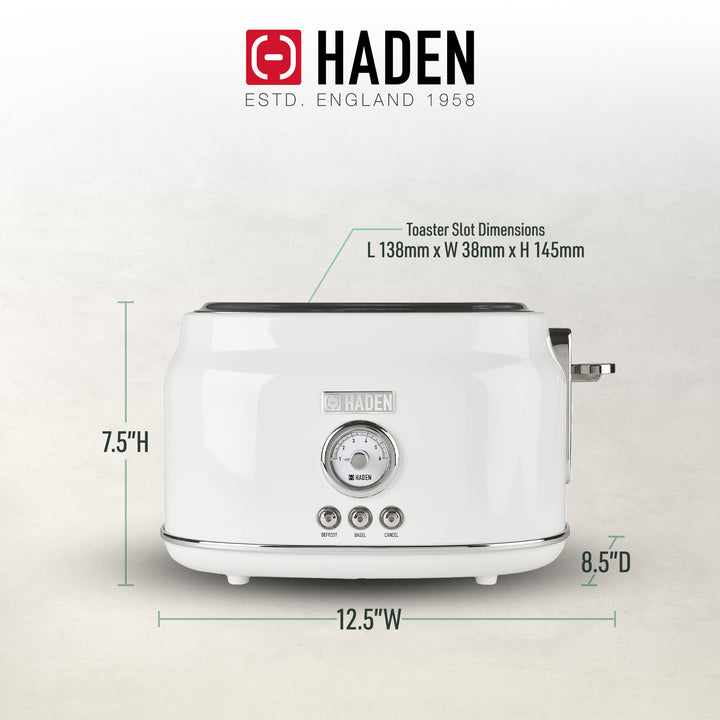 Haden Dorset 2 Slice Extra Wide Slot Stainless Steel Toaster with Tray, Ivory