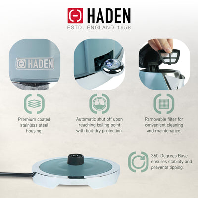 Haden Electric Kettle, Cordless 1.7L Hot Water Retro Boiler, Sky Blue (Open Box) - VMInnovations