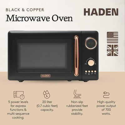 Haden 700 Watt 0.7 Cubic Foot Microwave Oven with Digital Controls, Black/Copper - VMInnovations