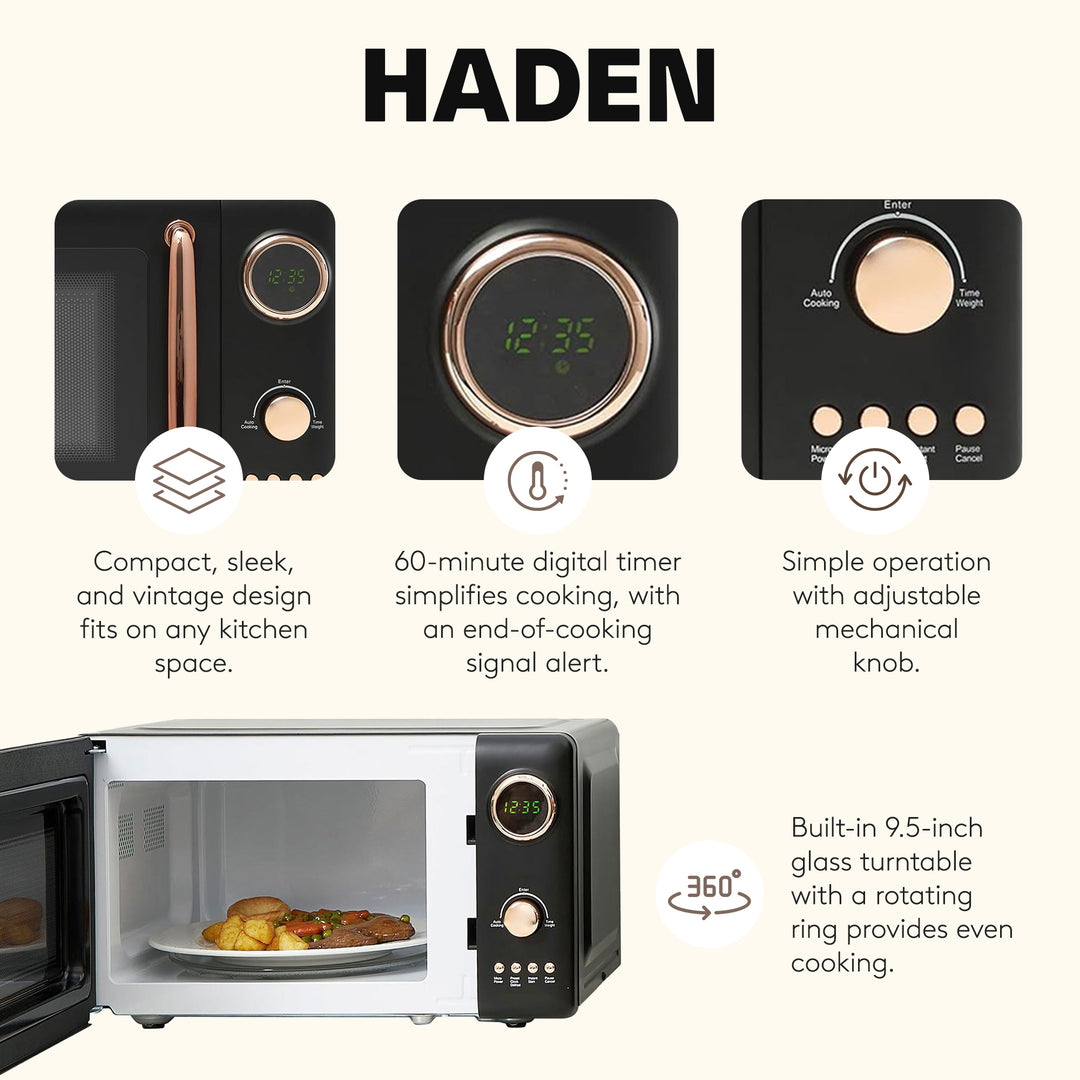 Haden 700 Watt 0.7 Cubic Foot Microwave Oven with Digital Controls, Black/Copper