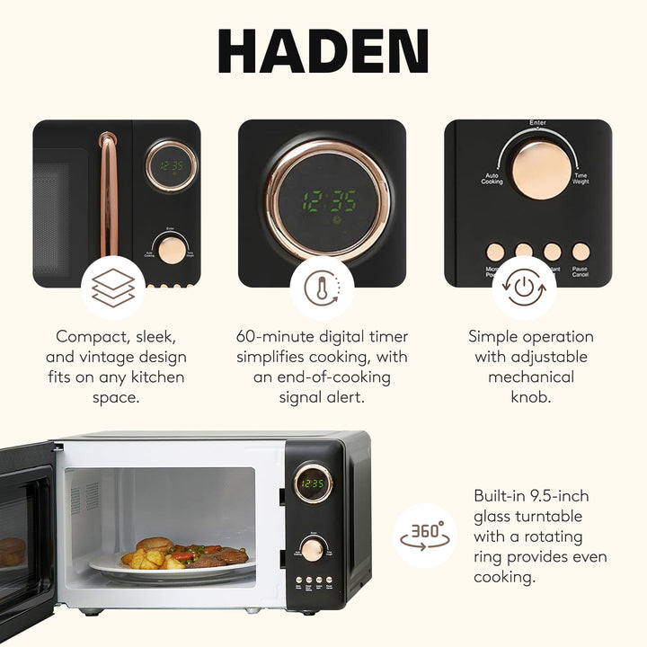 Haden 700 Watt 0.7 Cubic Foot Microwave Oven with Digital Controls, Black/Copper