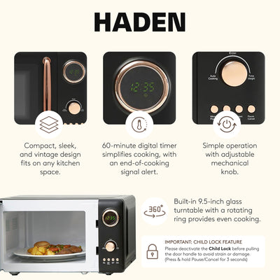 Haden 700 Watt .7 Cubic Foot Microwave w/Digital Controls,Black/Copper(Open Box) - VMInnovations