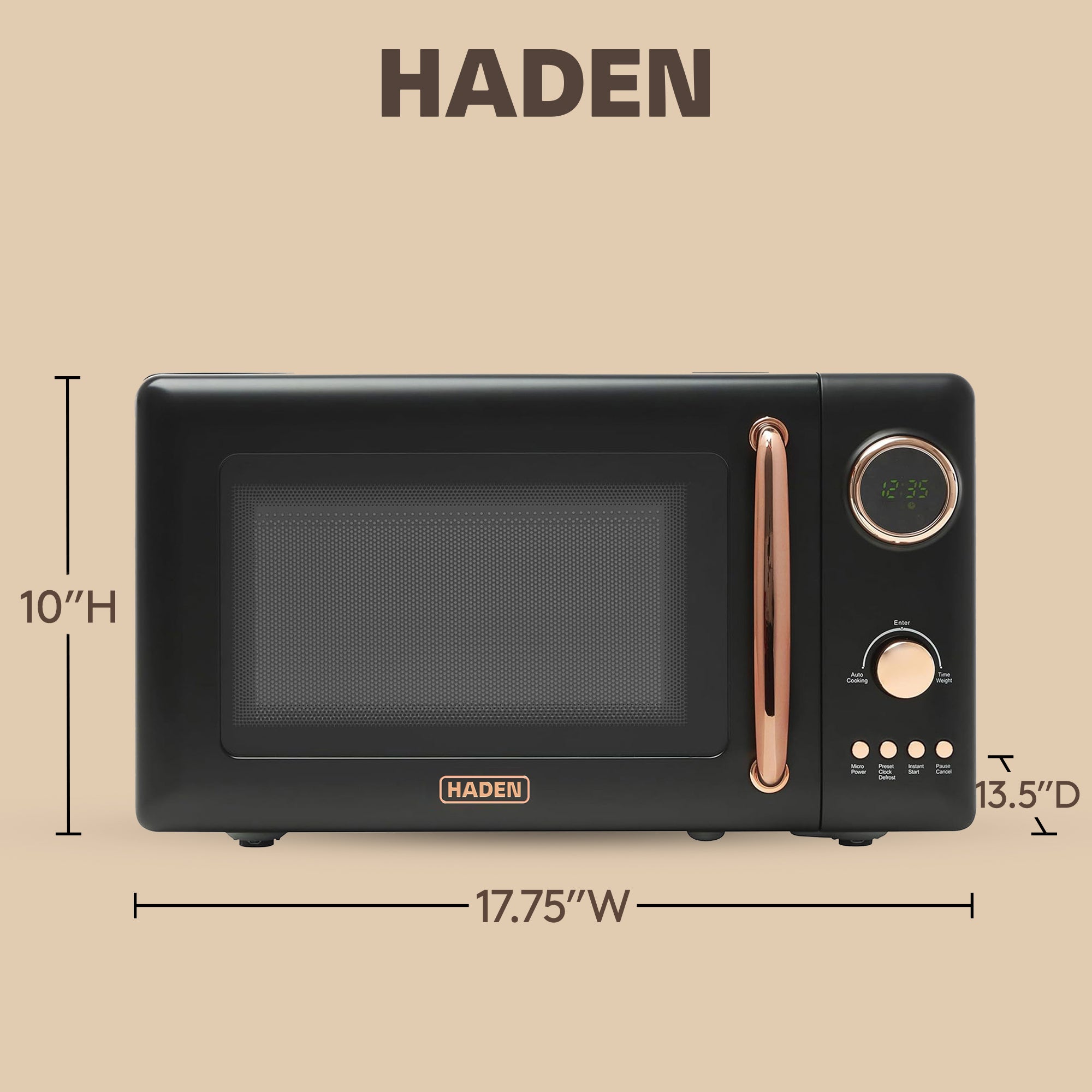 Haden 700 Watt 0.7 Cubic Foot Microwave Oven with Digital Controls, Black/Copper - VMInnovations