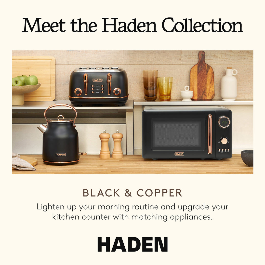 Haden 700 Watt 0.7 Cubic Foot Microwave Oven with Digital Controls, Black/Copper