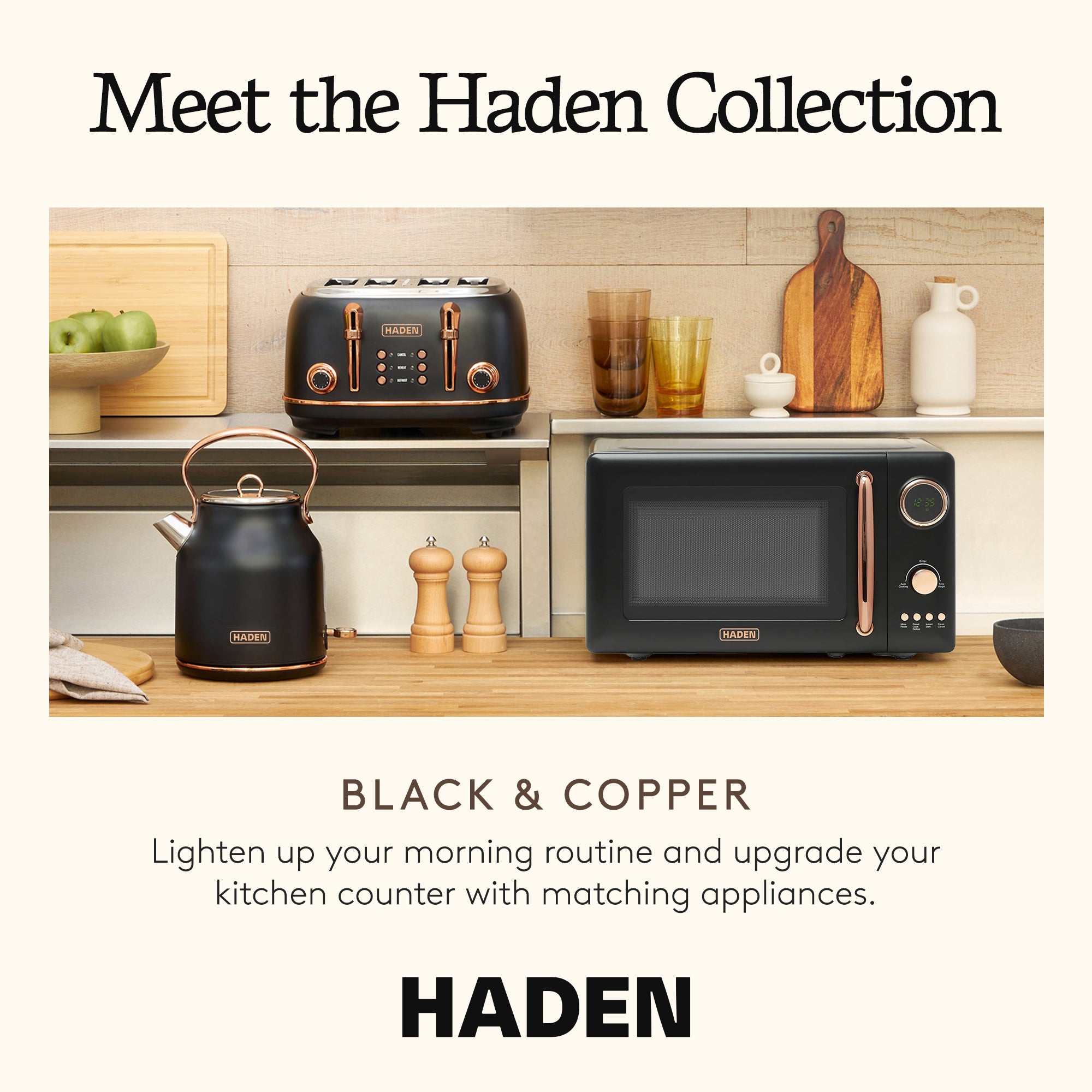Haden 700 Watt 0.7 Cubic Foot Microwave Oven with Digital Controls, Black/Copper - VMInnovations