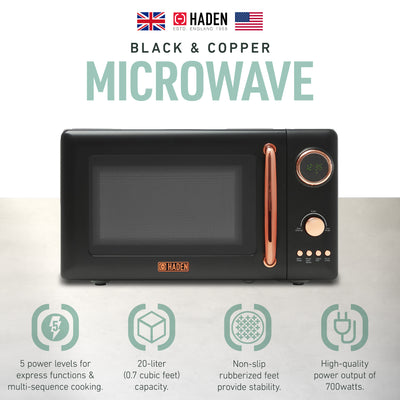 Haden 700 Watt 0.7 Cubic Foot Microwave w/ Digital Controls, Black/Copper (Used) - VMInnovations