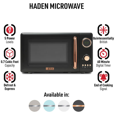 Haden 700 Watt 0.7 Cubic Foot Microwave Oven with Digital Controls, Black/Copper