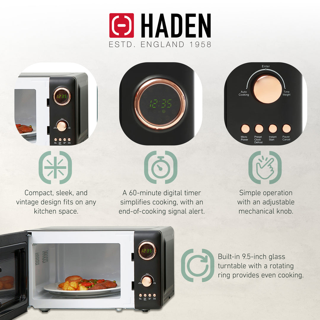 Haden 700 Watt .7 Cubic Foot Microwave w/Digital Controls,Black/Copper(Open Box)