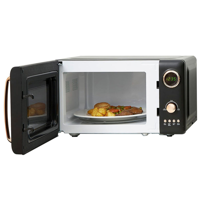 Haden 700 Watt 0.7 Cubic Foot Microwave Oven with Digital Controls, Black/Copper