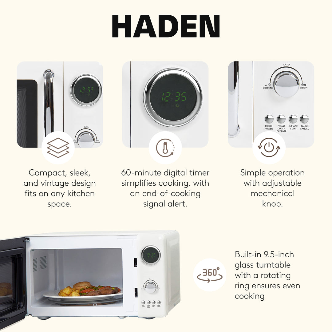 Haden 700 Watt 0.7 Cubic Foot Microwave Oven with Digital Controls, Ivory/Chrome