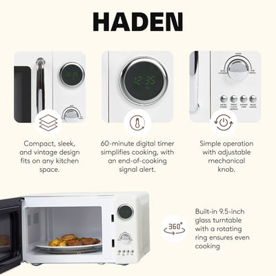 Haden 700 Watt 0.7 Cubic Foot Microwave Oven with Digital Controls, Ivory/Chrome - VMInnovations