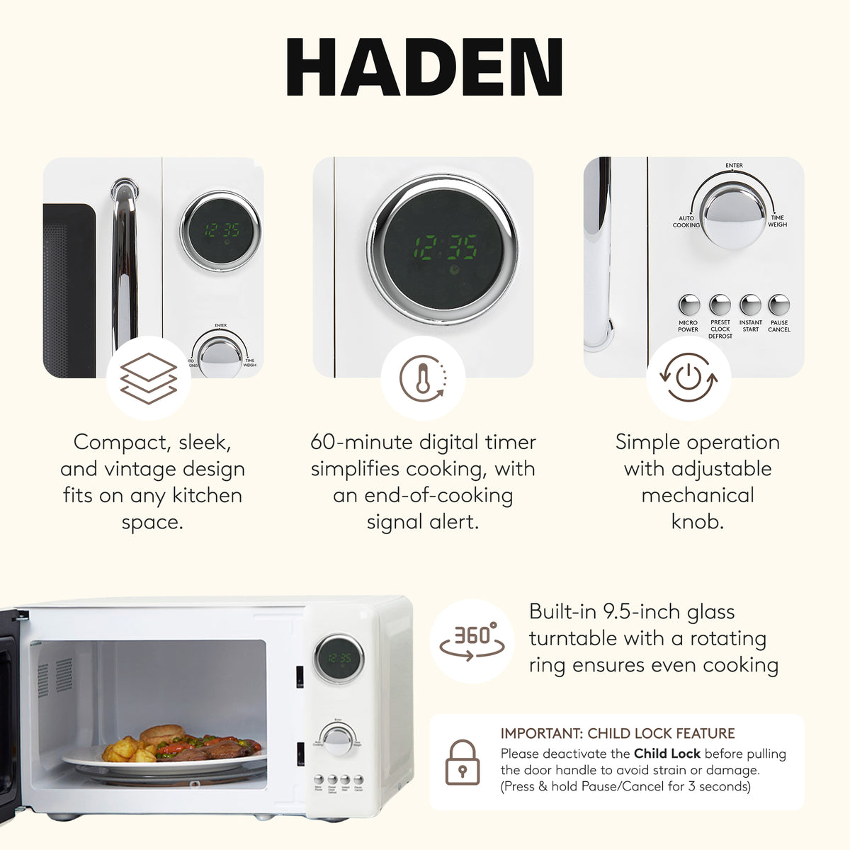 Haden 700 Watt 0.7 Cb Ft Microwave Oven w/Digital Controls, Ivory/Chrome (Used) - VMInnovations