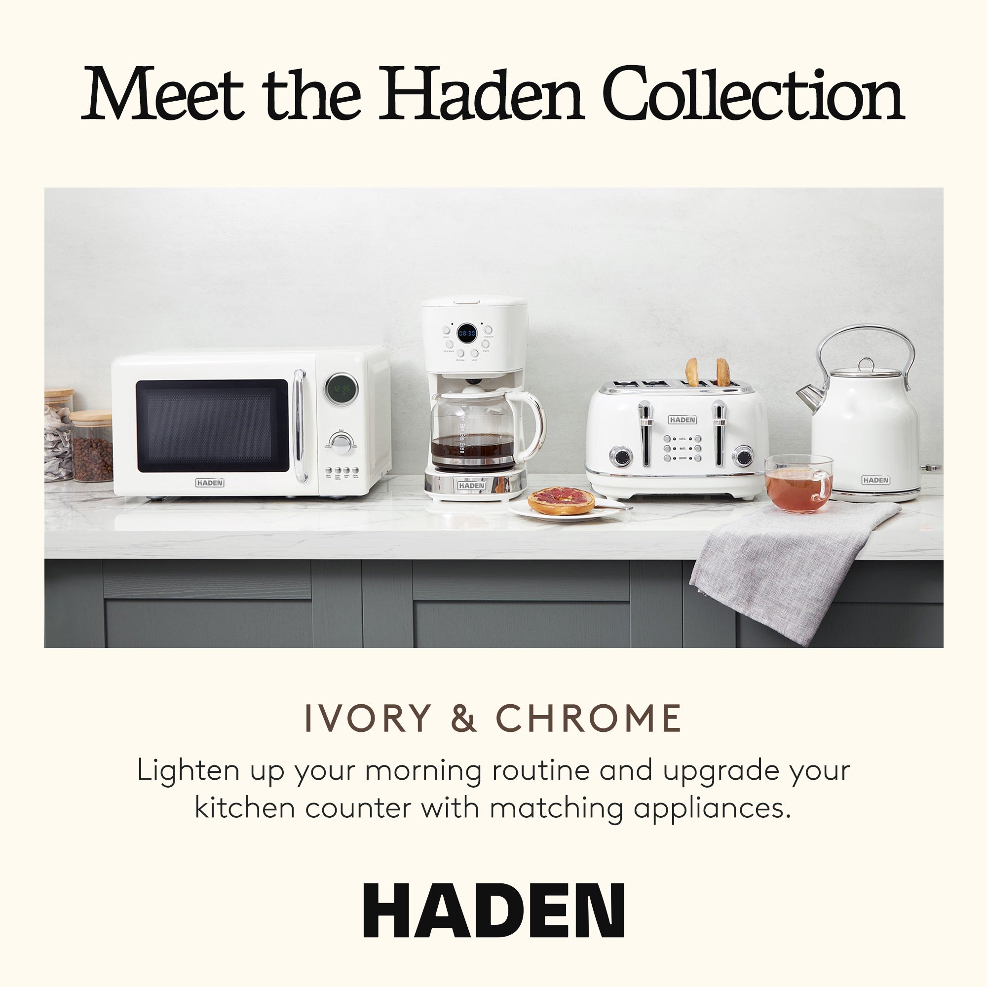 Haden 700 Watt 0.7 Cubic Foot Microwave Oven with Digital Controls, Ivory/Chrome - VMInnovations
