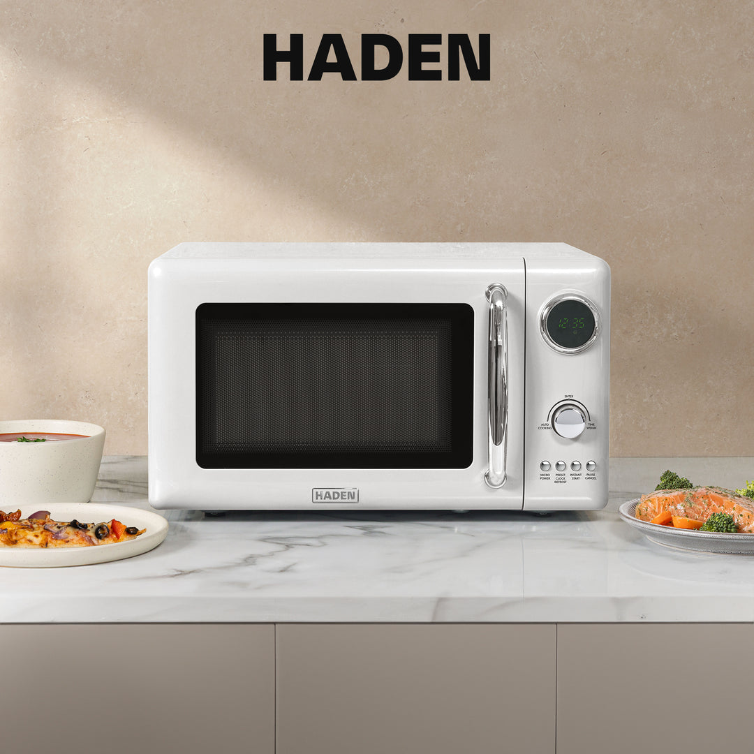 Haden 700 Watt 0.7 Cubic Foot Microwave Oven with Digital Controls, Ivory/Chrome