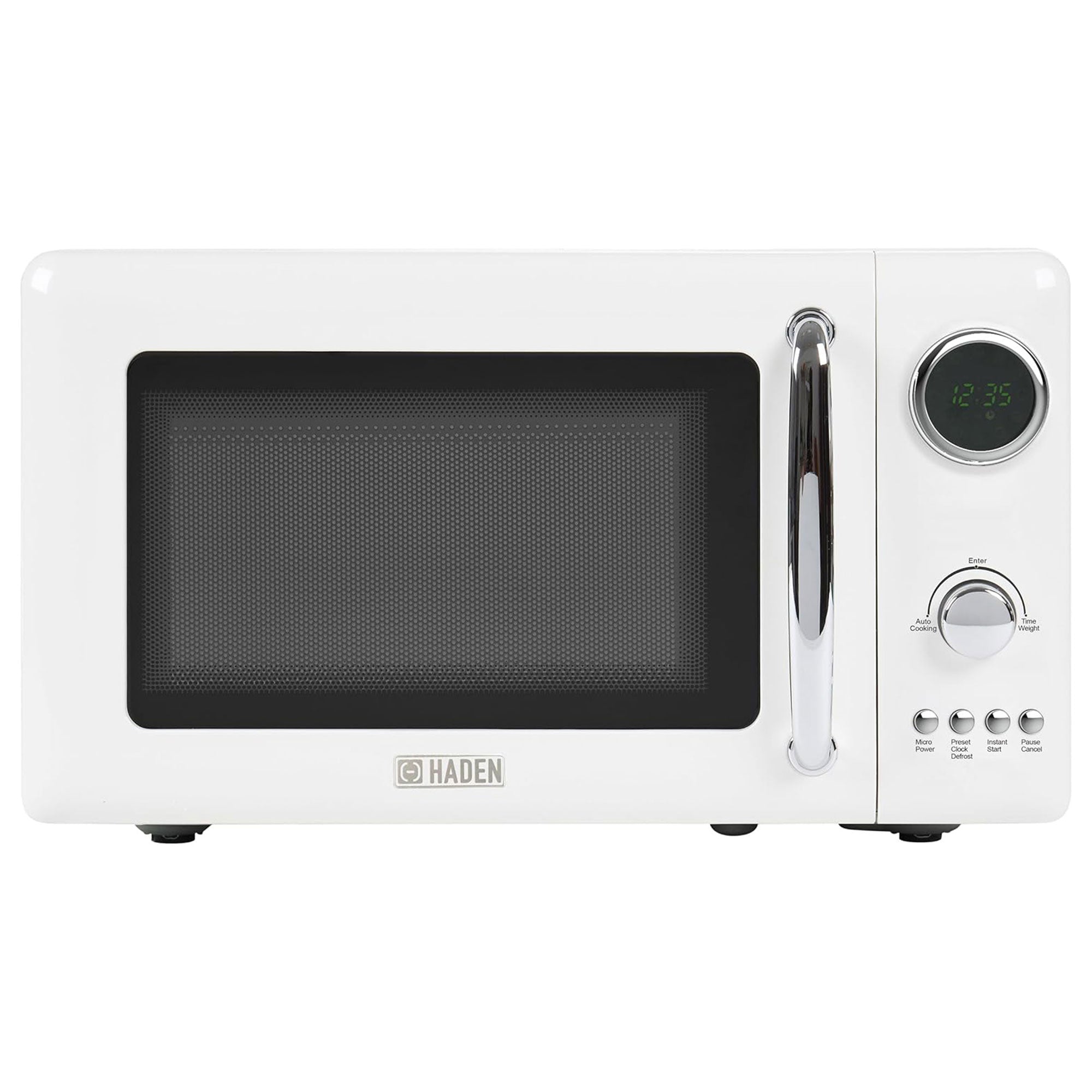 Haden 700 Watt 0.7 Cubic Ft Microwave w/Digital Controls, Ivory/Chrome(Open Box) - VMInnovations