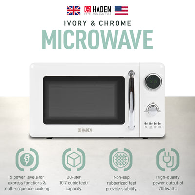 Haden 700 Watt 0.7 Cubic Ft Microwave w/Digital Controls, Ivory/Chrome(Open Box) - VMInnovations