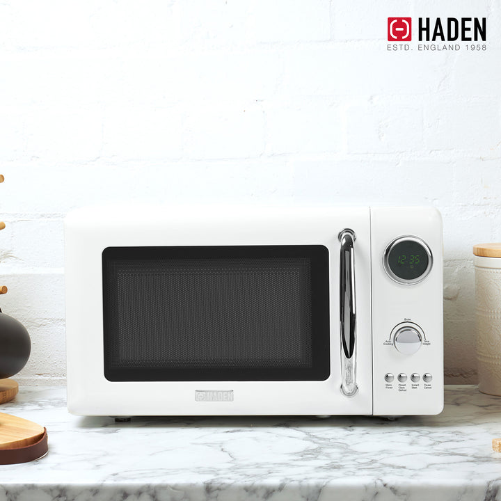 Haden 700 Watt 0.7 Cubic Foot Microwave Oven with Digital Controls, Ivory/Chrome