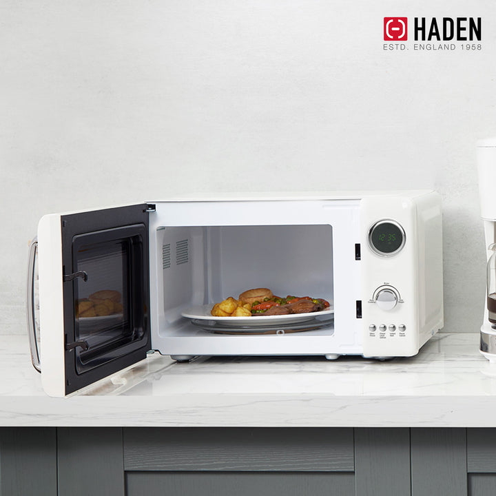 Haden 700 Watt 0.7 Cubic Foot Microwave Oven with Digital Controls, Ivory/Chrome