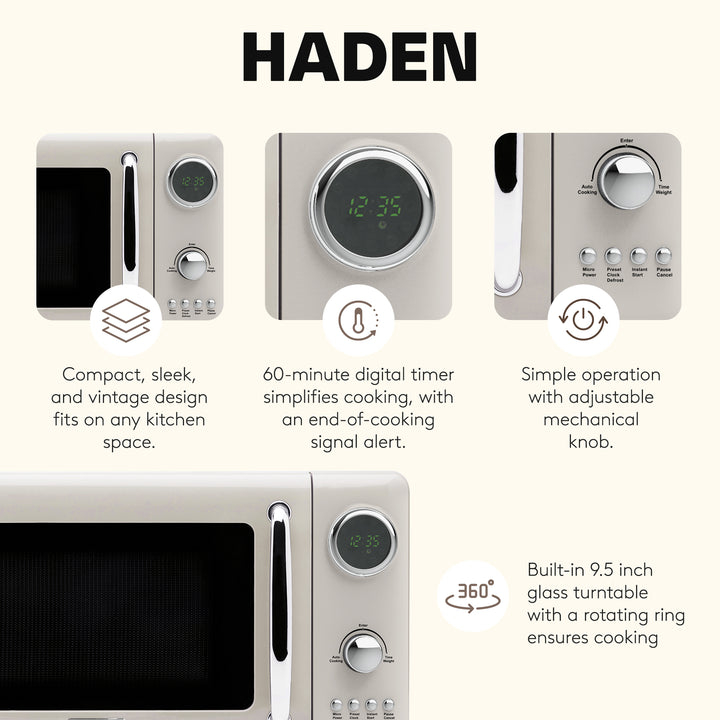 Haden 700 Watt 0.7 Cubic Foot Microwave Oven with Digital Controls, Putty/Chrome
