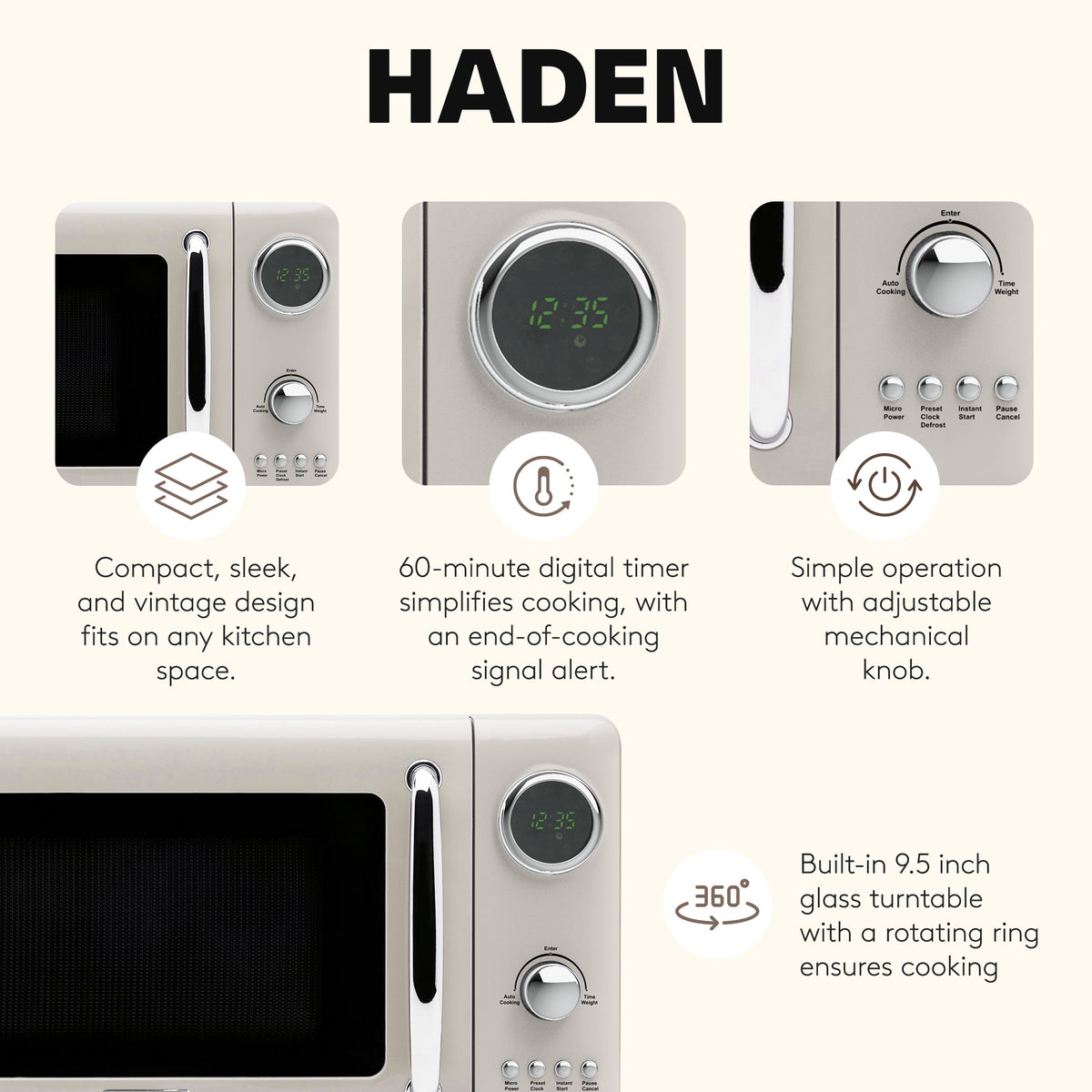 Haden 700 Watt 0.7 Cubic Foot Microwave w/Digital Controls, Putty/Chrome (Used)