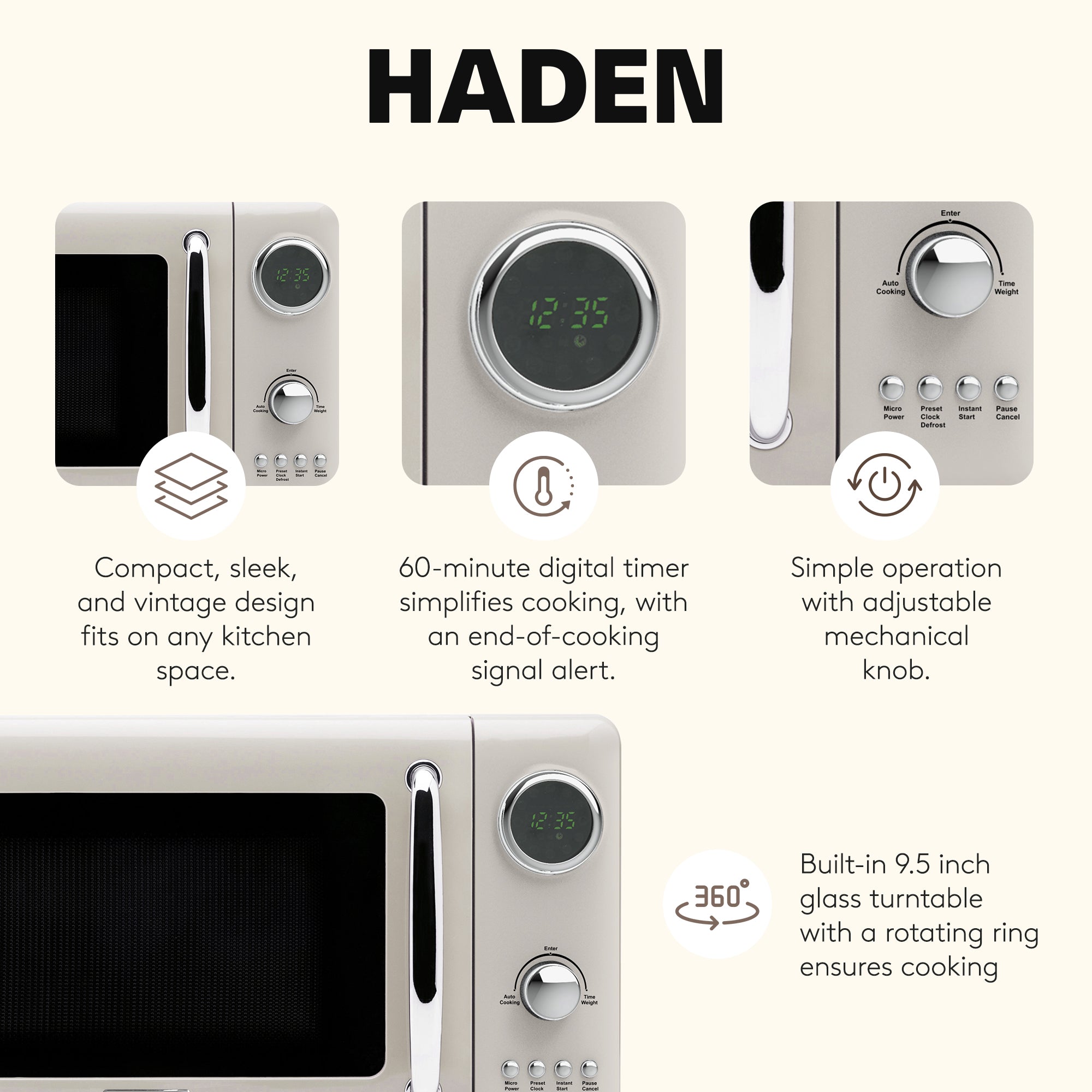 Haden 700 Watt 0.7 Cubic Foot Microwave w/Digital Controls, Putty/Chrome (Used)
