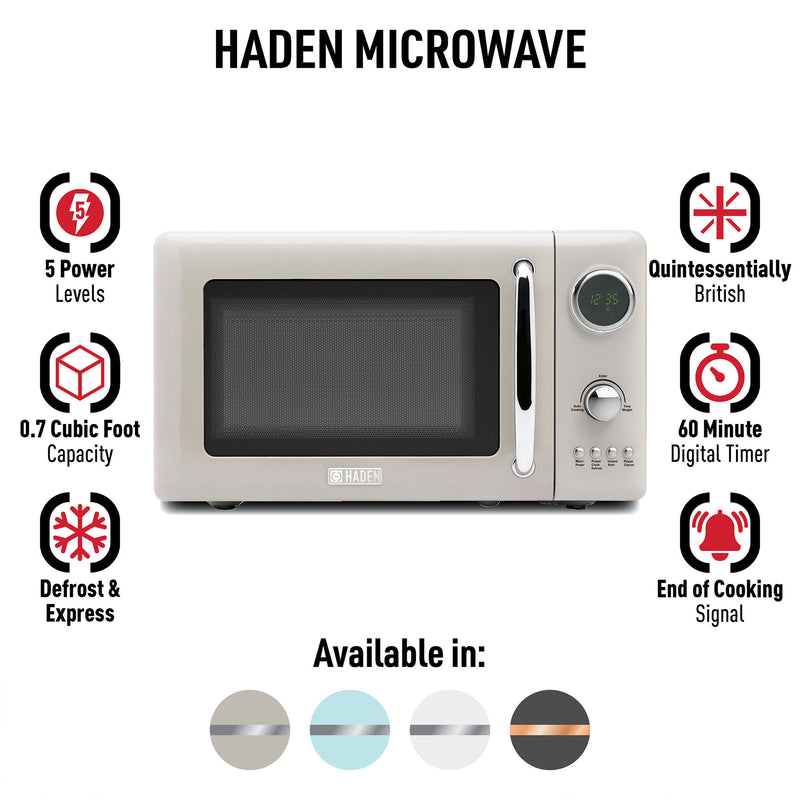 Haden 700 Watt Microwave Oven w/Digital Controls, Putty/Chrome (Open Box)