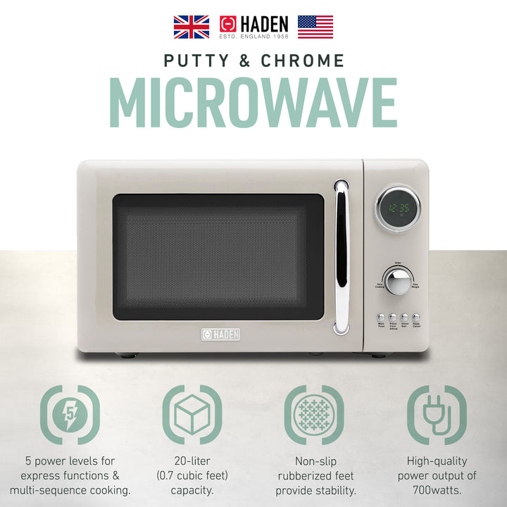 Haden 700 Watt 0.7 Cubic Foot Microwave Oven with Digital Controls, Putty/Chrome