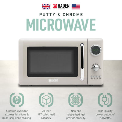 Haden 12 Cup Coffee Maker Machine & 700W Digital Microwave Oven, Putty/Chrome