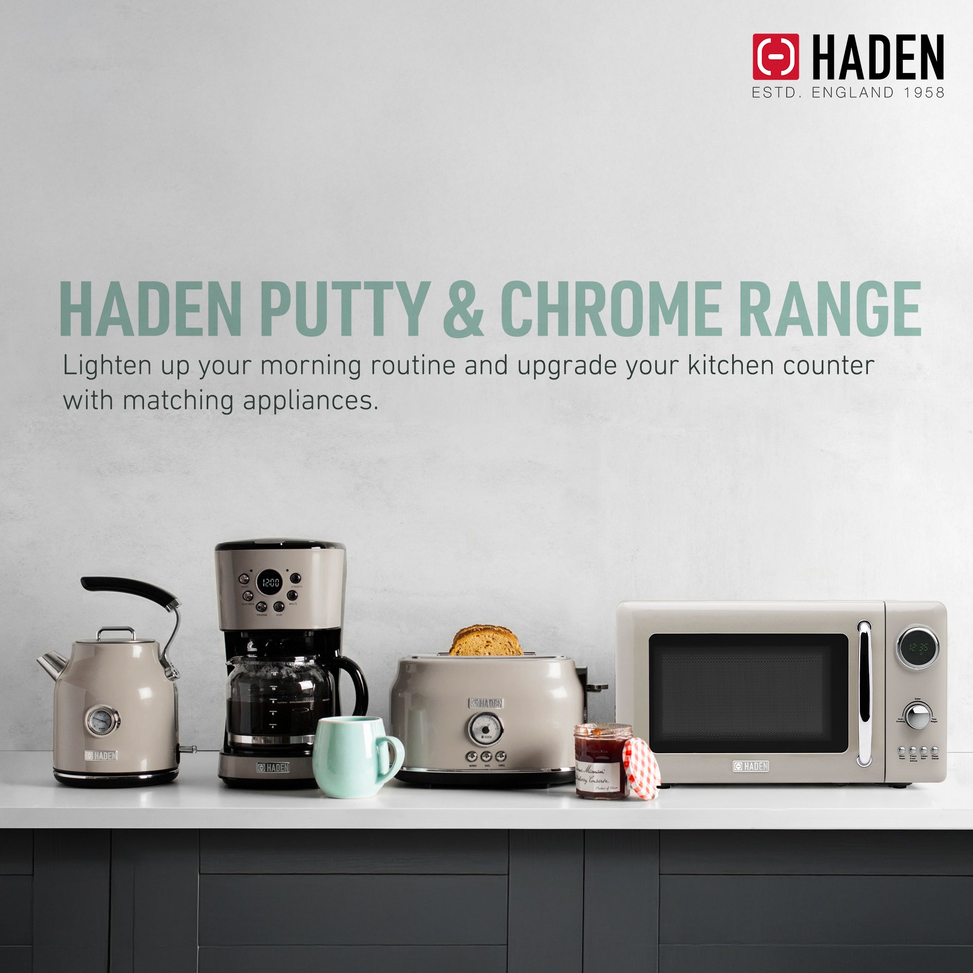 Haden Programmable Drip Coffee Maker, 12 Cup & 0.7 Cu Ft Microwave, Ivory/Chrome - VMInnovations