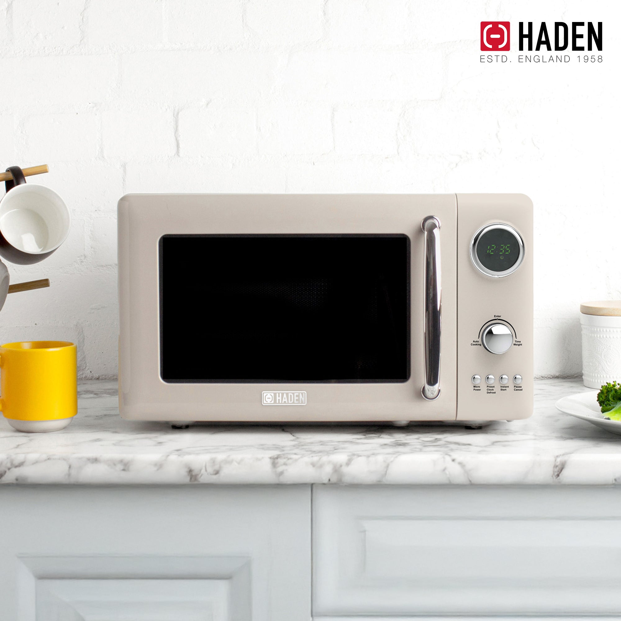 Haden Heritage 1.7 L Steel Electric Water Kettle & 0.7 Cu Ft Microwave, Ivory - VMInnovations
