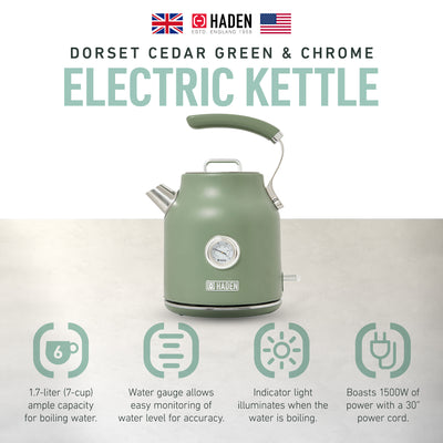 Haden Dorset 1.7L Electric Water Kettle w/360-Degree Base, Cedar Green(Open Box)