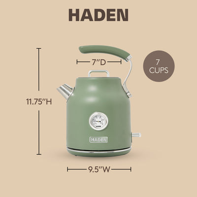 Haden Dorset 1.7 Liter Electric Water Kettle with 360-Degree Base, Cedar Green - VMInnovations