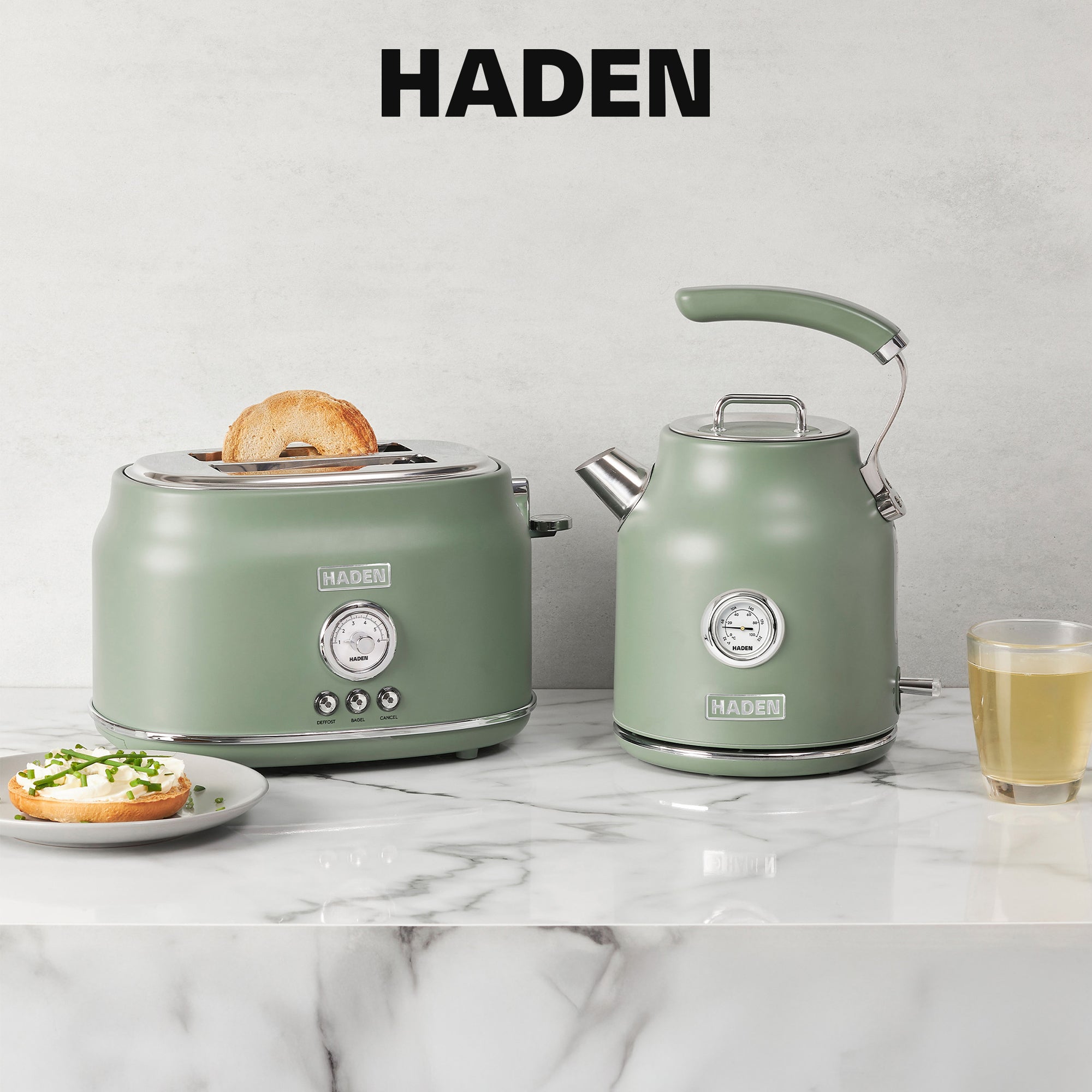 Haden Dorset 2 Slice Wide Slot Stainless Steel Toaster, Cedar Green & Chrome - VMInnovations