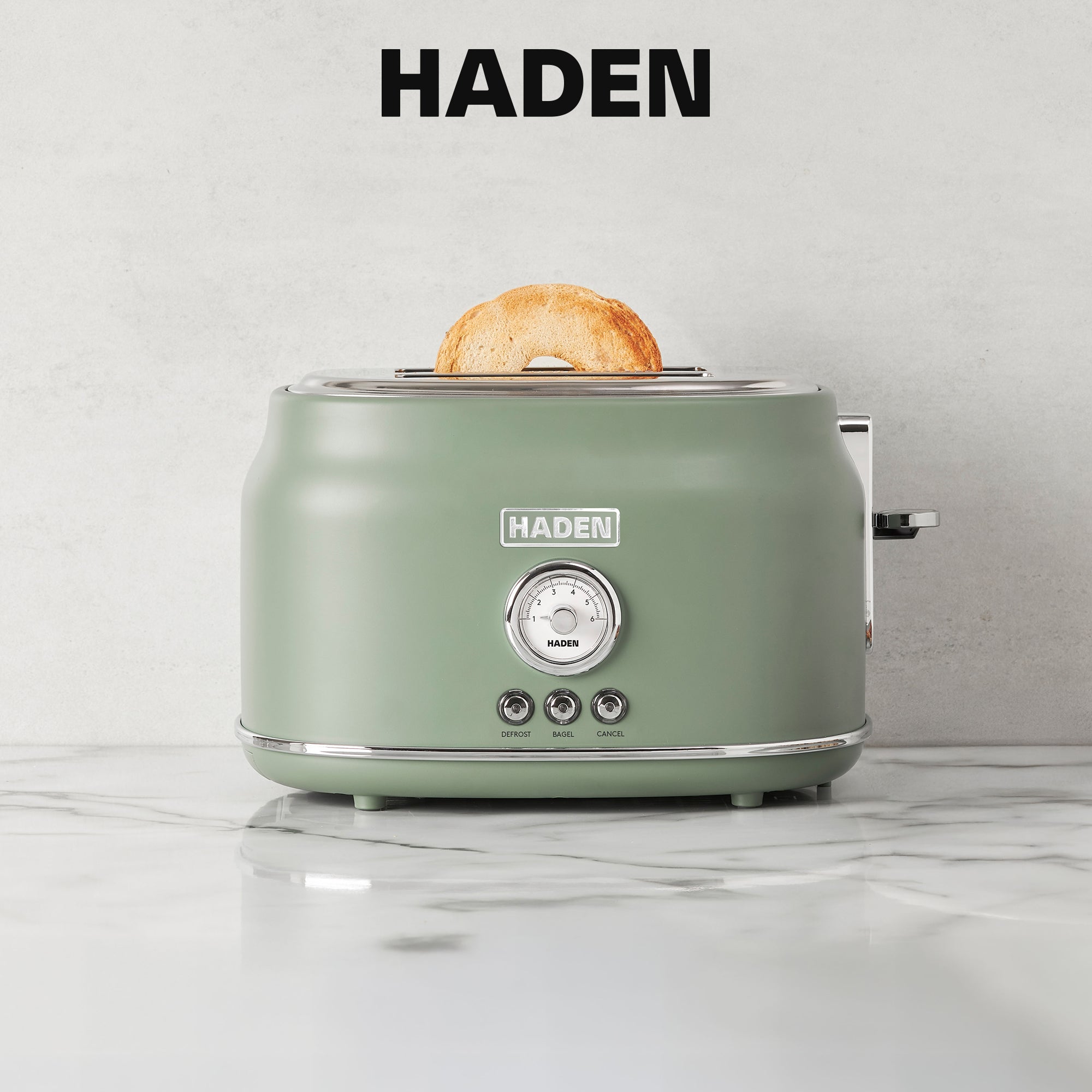Haden Dorset 2 Slice Wide Slot Stainless Steel Toaster, Cedar Green & Chrome - VMInnovations