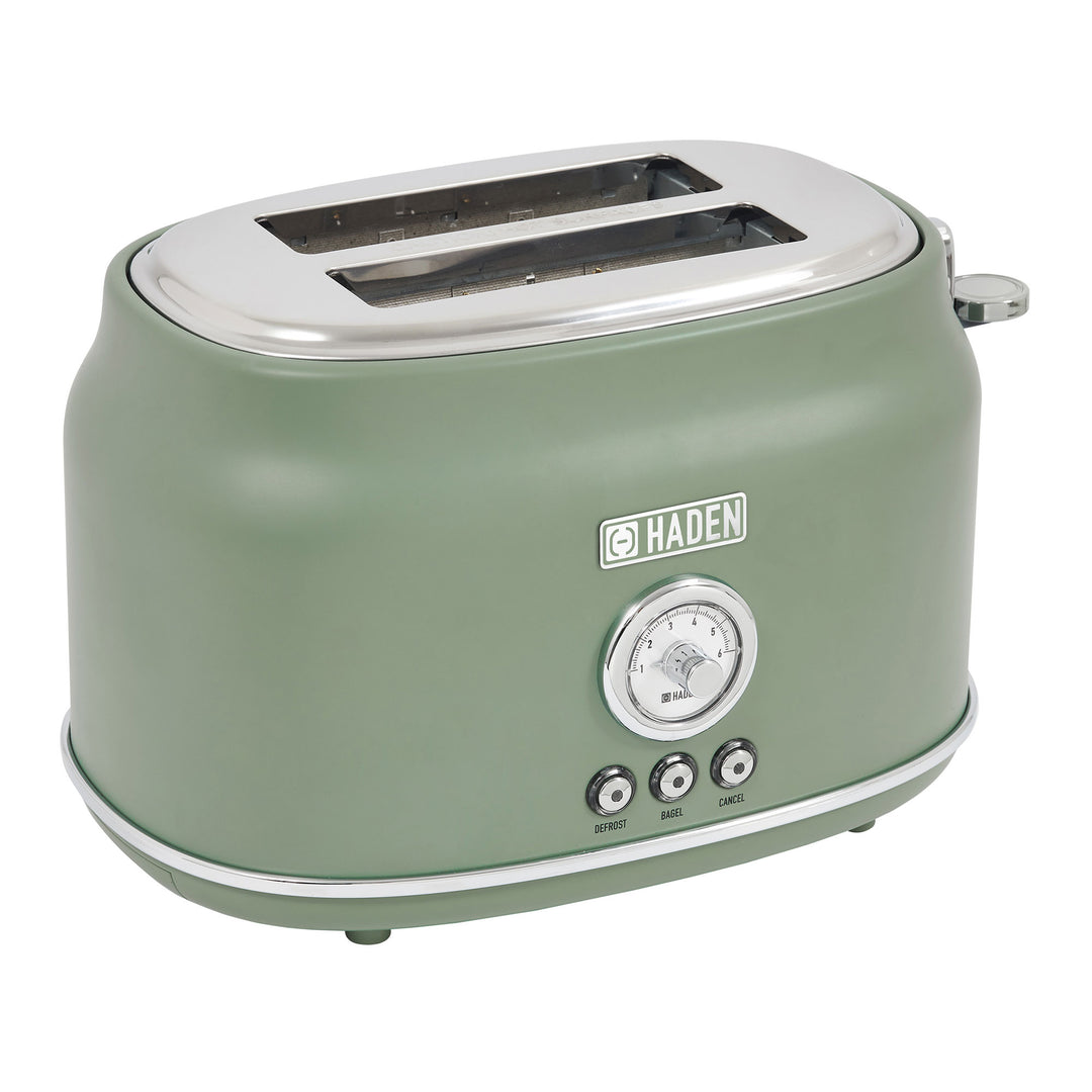 Haden 2 Slice Wide Slot Stainless Steel Toaster, Cedar Green & Chrome (Open Box) - VMInnovations