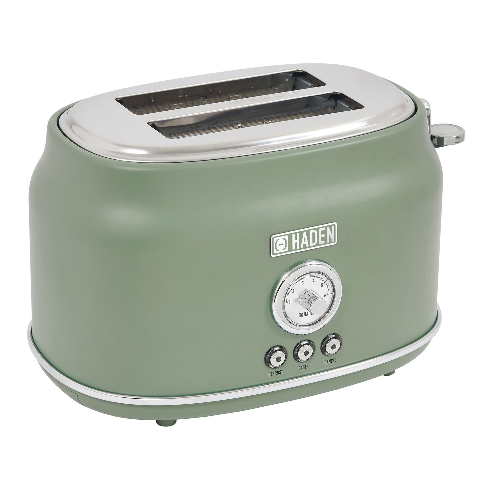 Haden 2 Slice Wide Slot Stainless Steel Toaster, Cedar Green & Chrome (Open Box) - VMInnovations