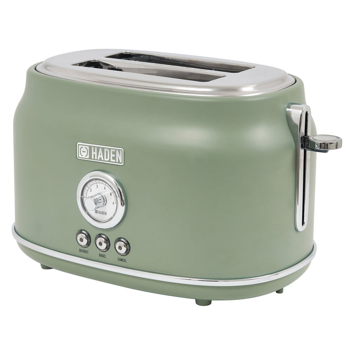 Haden 2 Slice Wide Slot Stainless Steel Toaster, Cedar Green & Chrome (Open Box)