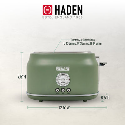 Haden 2 Slice Wide Slot Stainless Steel Toaster, Cedar Green & Chrome (Used)
