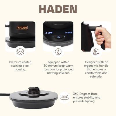 Haden Electric Tea Kettle, Gooseneck Hot Water Boiler, 0.6L Teapot, Black/Copper - VMInnovations