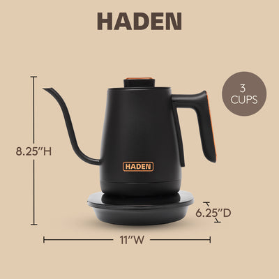 Haden Electric Tea Kettle, Gooseneck Hot Water Boiler, 0.6L Teapot, Black/Copper - VMInnovations