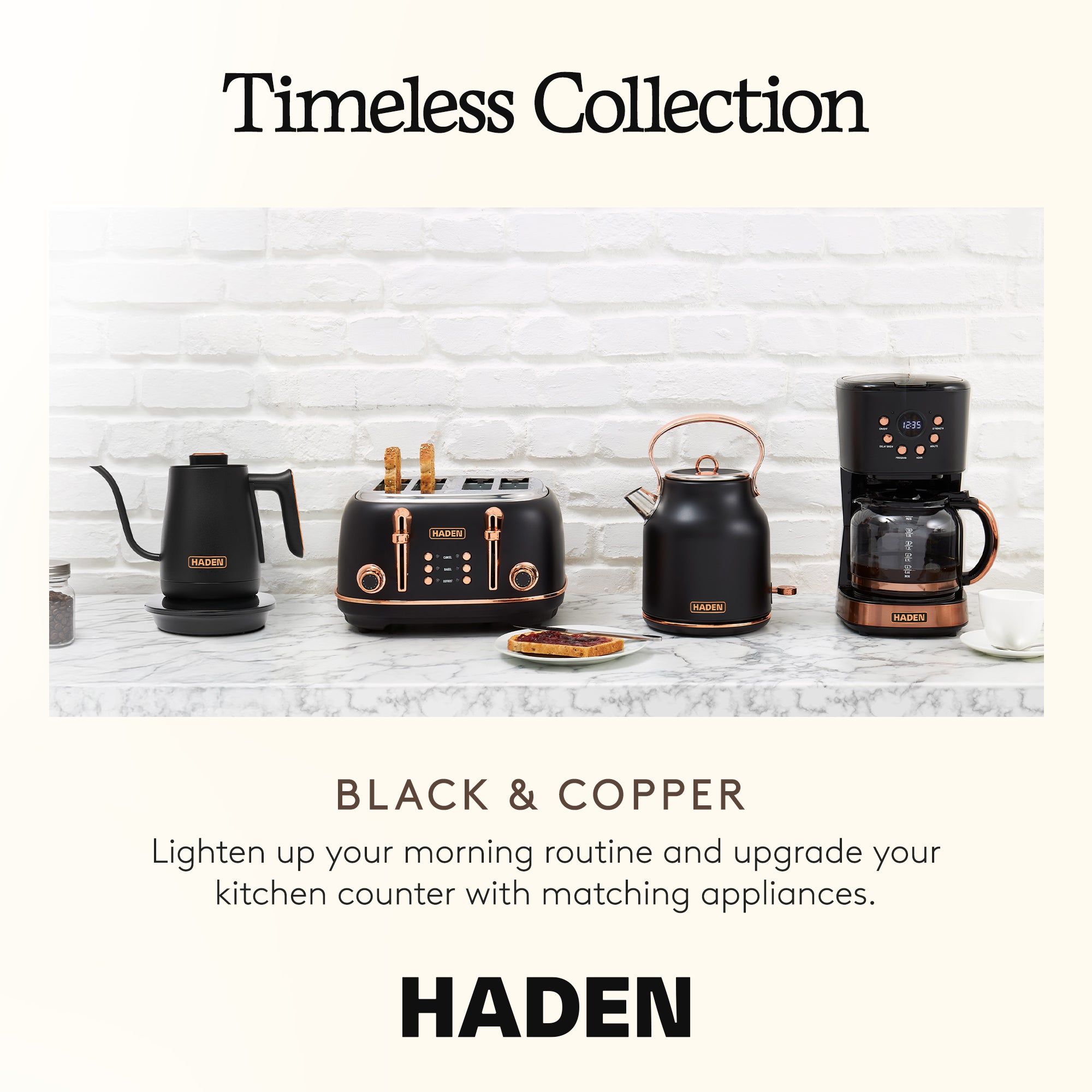 Haden Electric Tea Kettle, Gooseneck Hot Water Boiler, 0.6L Teapot, Black/Copper - VMInnovations