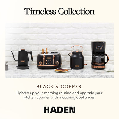 Haden Electric Tea Kettle, Gooseneck Hot Water Boiler, 0.6L Teapot, Black/Copper - VMInnovations