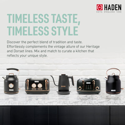 Haden Electric Tea Kettle, Gooseneck, 0.6L Teapot, Black/Copper (Open Box) - VMInnovations