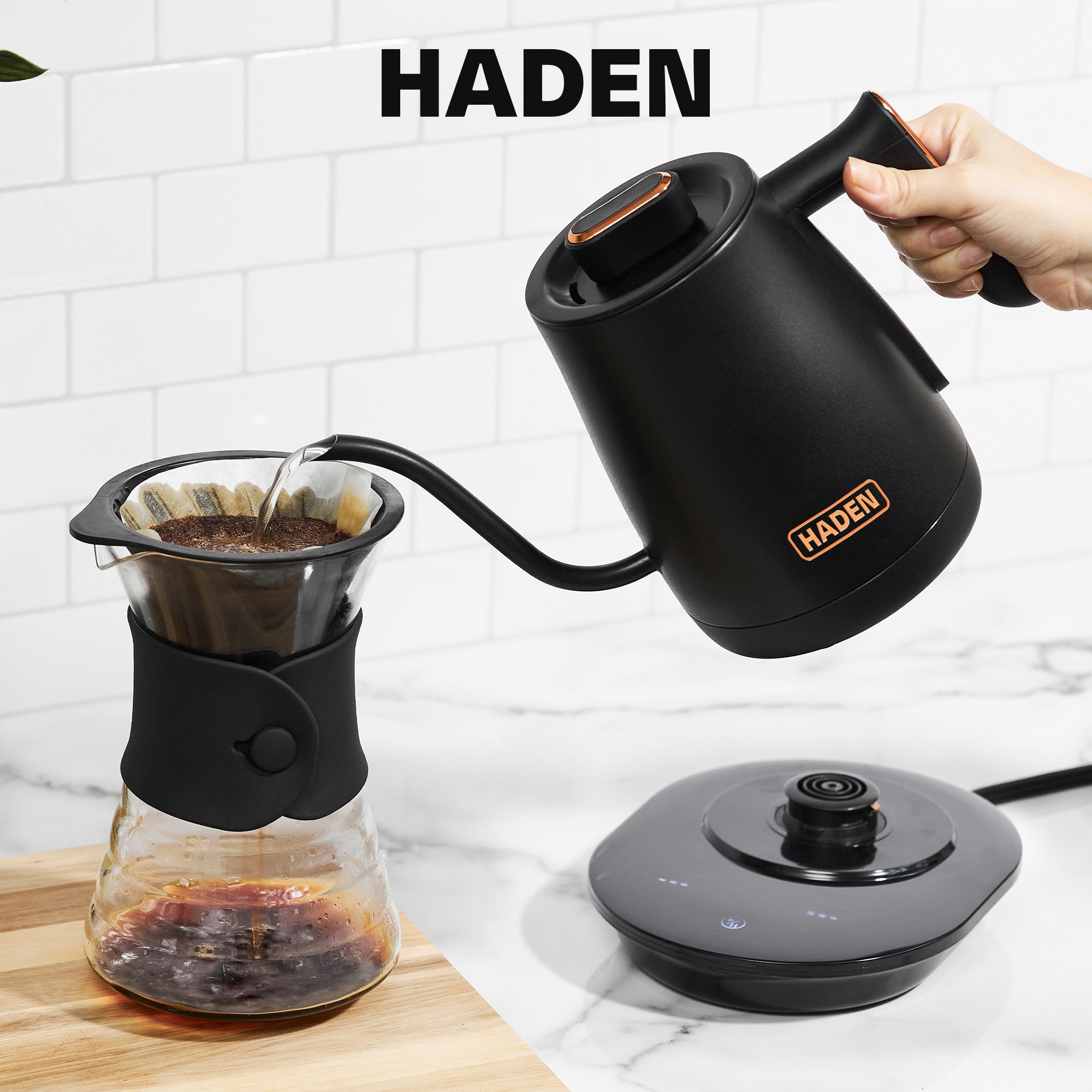 Haden Electric Tea Kettle, Gooseneck Hot Water Boiler, 0.6L Teapot, Black/Copper - VMInnovations