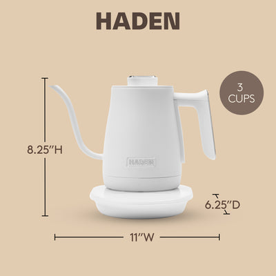 Haden Electric Tea Kettle, Gooseneck Hot Water Boiler, 0.6L Teapot, Ivory/Chrome - VMInnovations