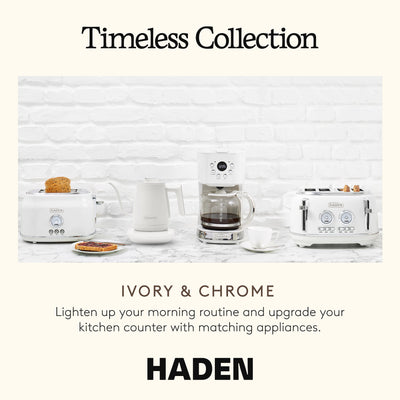 Haden Electric Tea Kettle, Gooseneck Hot Water Boiler, 0.6L Teapot, Ivory/Chrome - VMInnovations