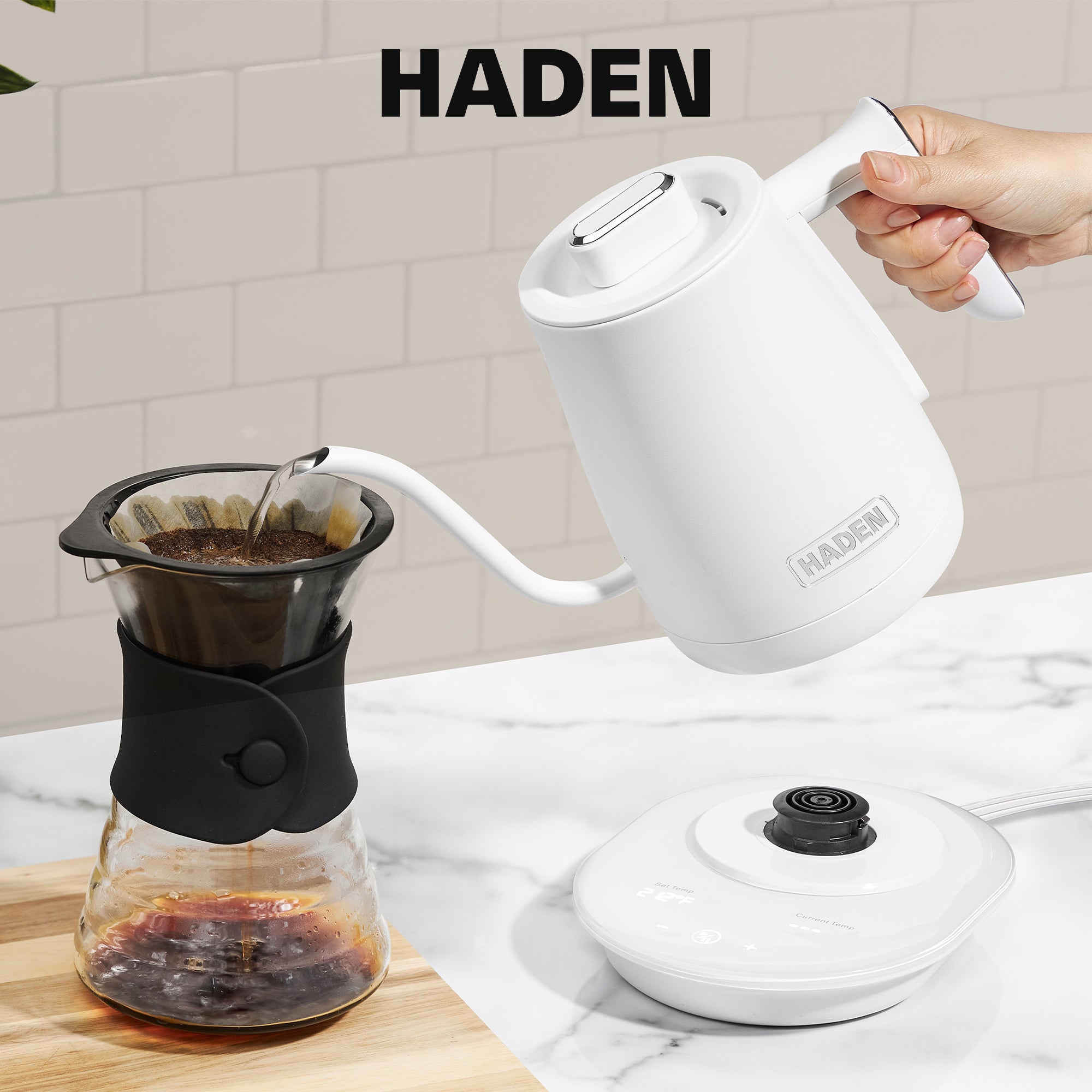 Haden Electric Tea Kettle, Gooseneck Hot Water Boiler, 0.6L Teapot, Ivory/Chrome - VMInnovations
