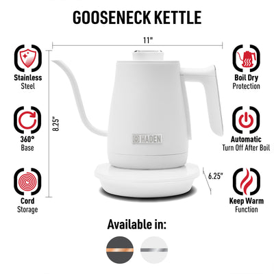 Haden Electric Tea Kettle, Gooseneck Hot Water Boiler, 0.6L Teapot, Ivory/Chrome