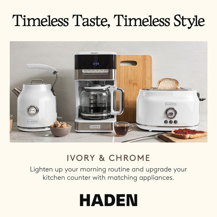 Haden Quintessential 12 Cup Programmable Digital Coffee Maker, Ivory/Chrome