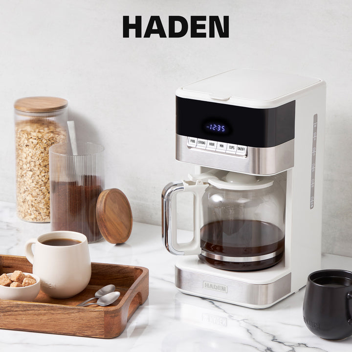 Haden Quintessential 12 Cup Programmable Digital Coffee Maker, Ivory/Chrome